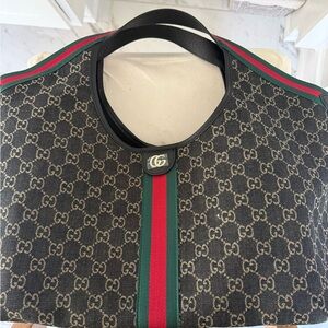 Gucci Giglio Black Denim Monogram Tote